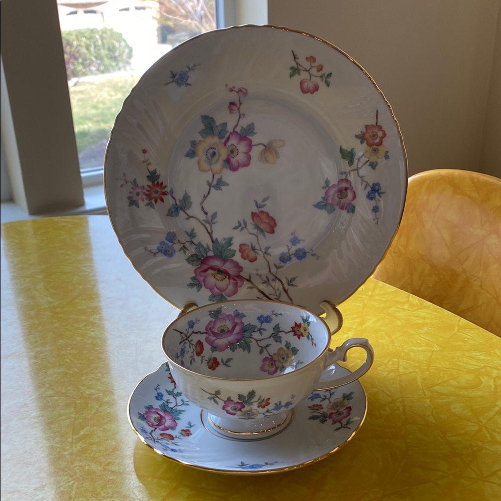Vintage Johann Haviland Floral Porcelain Lunchean 3 Piece Set. Made in Germany